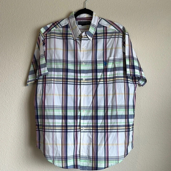 U.S. Polo Assn Shirt Size L Plaid Short Sleeve - Picture 1 of 5